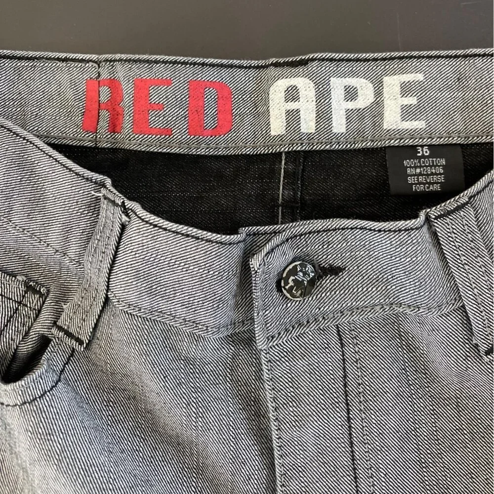 Vintage Y2K Red Ape Men Jeans Size 36 Gray Embroidered Denim Streetwear Skater